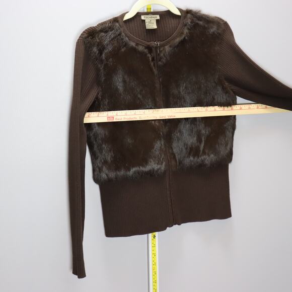 Escapade Brown Rabbit Fur Front Cardigan Sweater Y2K Glam Size M - Picture 3 of 4